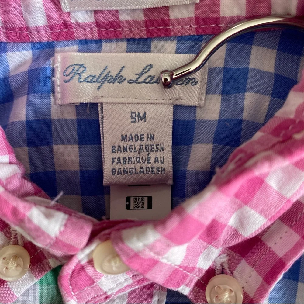 Ralph Lauren Gingham Cotton Poplin Shortall Romper 9M